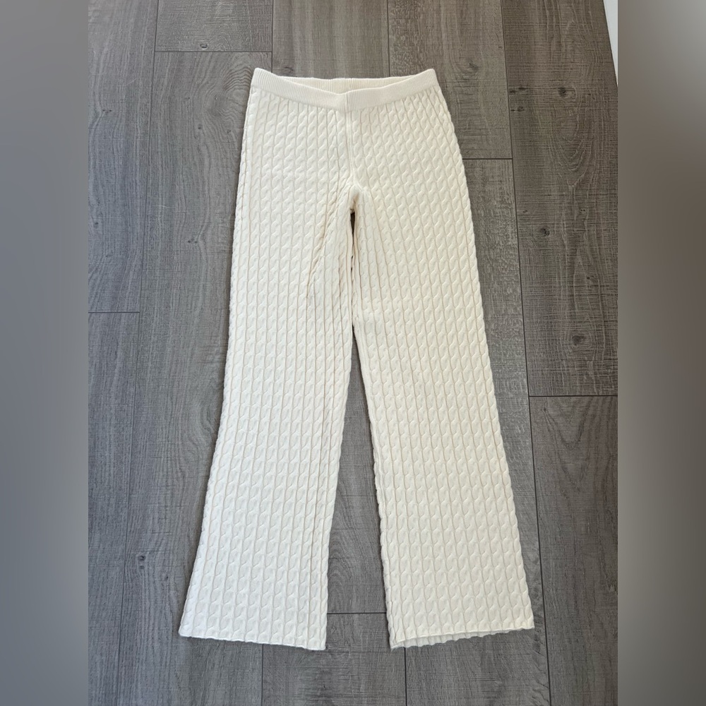 Rianne Meijer x NA-KD Cream Cable Knit Wide Leg Pants in Off White Medium NWOT